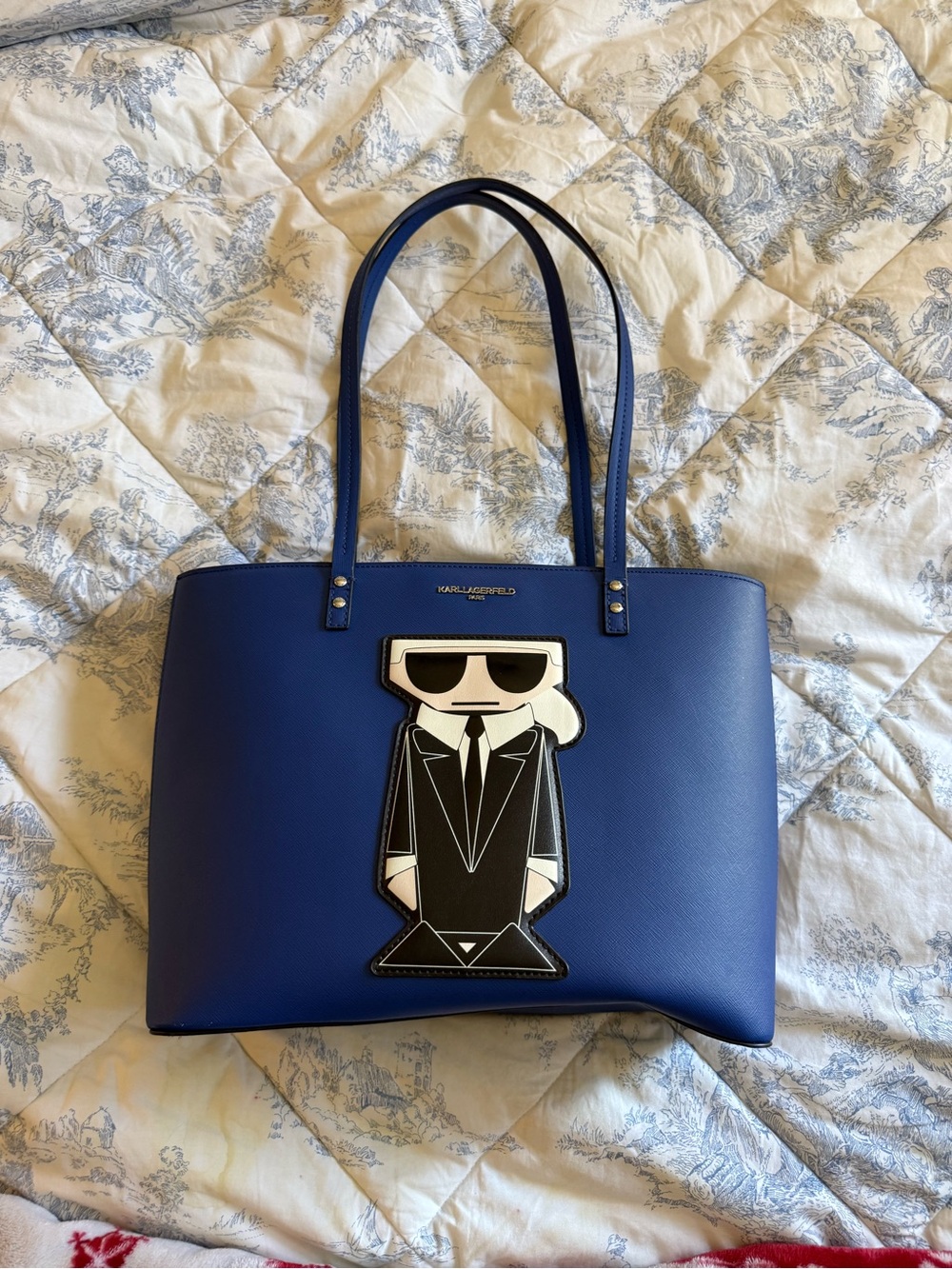 Karl Lagerfeld Royal Blue Tote with Signature Icon Patch